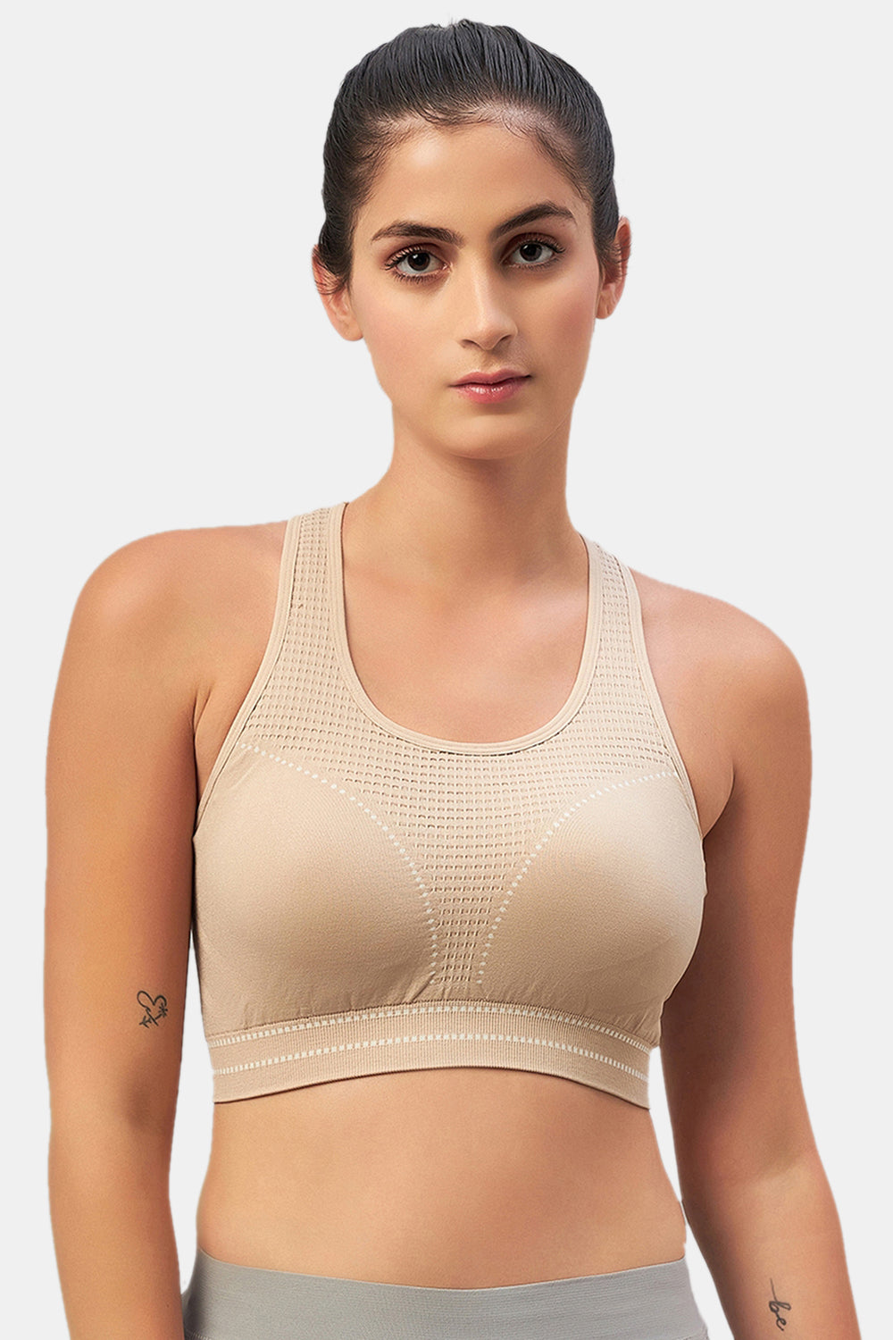 Women Nude Sports Bra & Cycling Short Cord Set